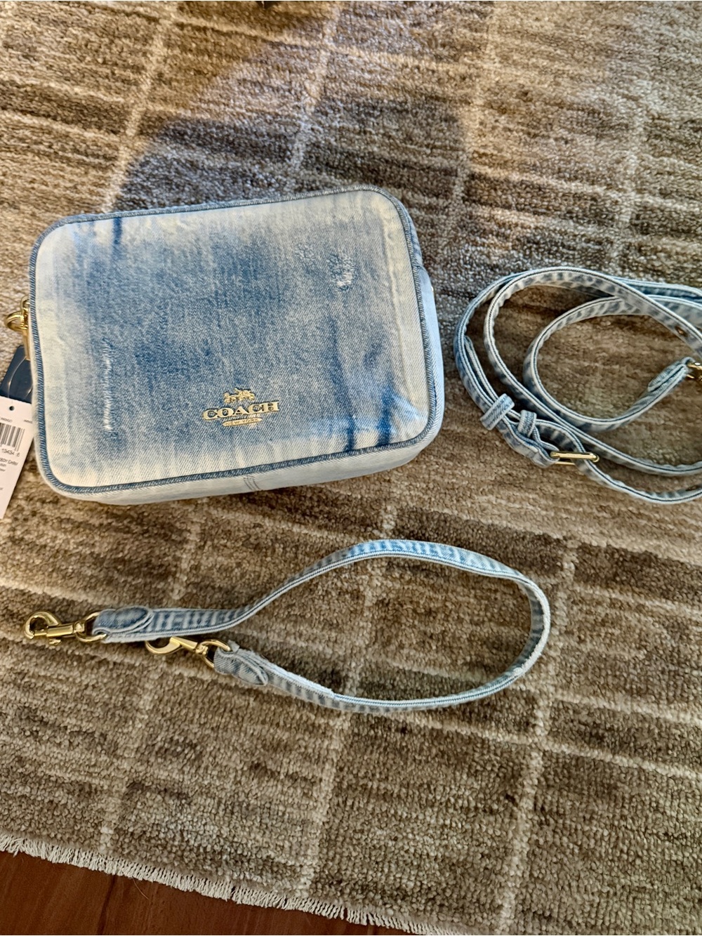 Coach Light Blue Denim Carey Camera Crossbody with Gold Hardware